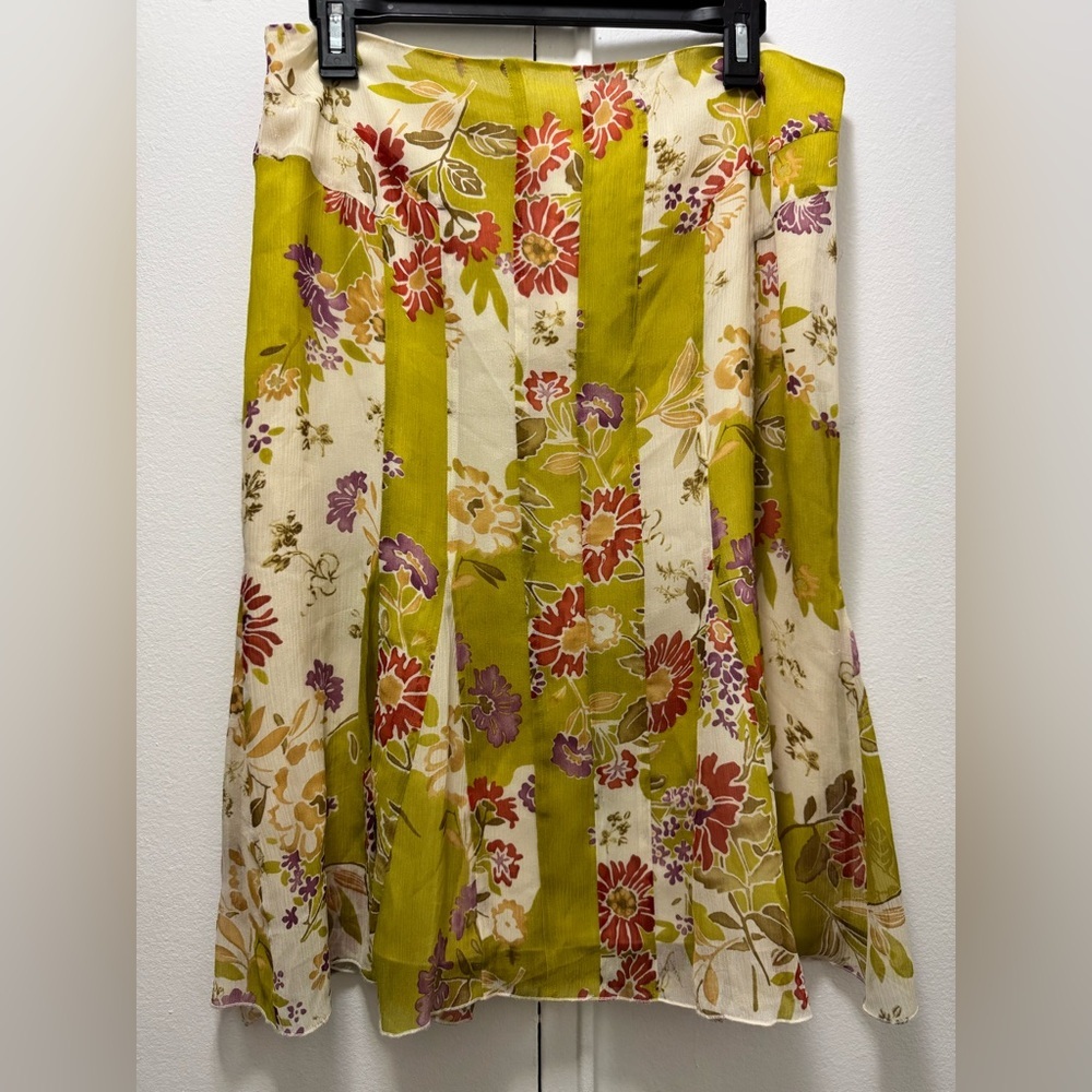 Y2K 90s Floral Fairycore knee length color block Skirt by Intuitions 100% silk 8